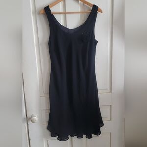 Sz 14 Scarlett Black Sleeveless Mini Dress With Beaded Rose